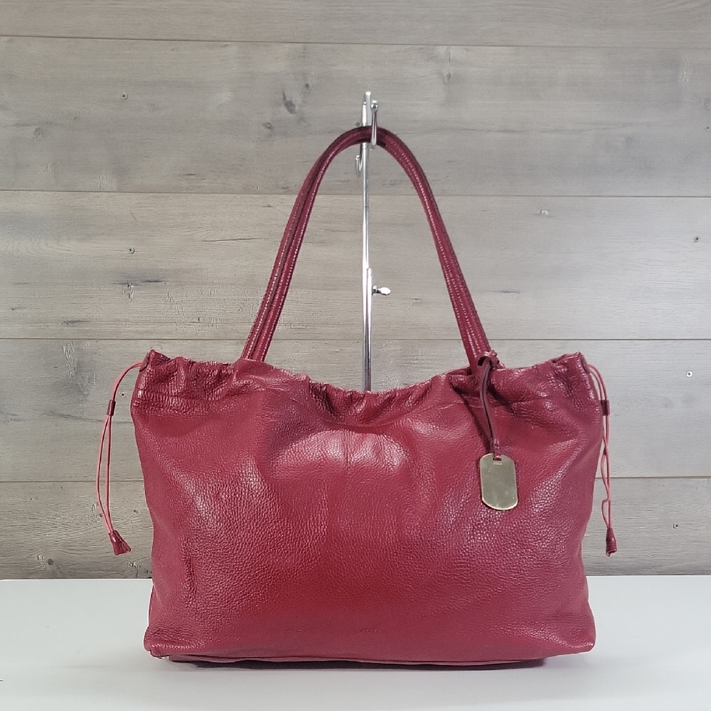 Large Furla Red Leather Drawstring Tote Bag